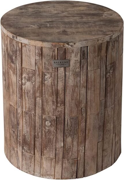Patio Sense 62420 Elyse Round Rustic Garden Stool Wood Outdoor Seating & End Table Portable Adaptable Outdoor Furniture - Seasoned Patina Finish129.99